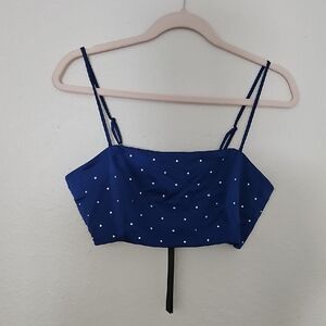 House Of Harlow NWT Crop Top Satin Rhinestone Spacecore AvantGarde Blue size M